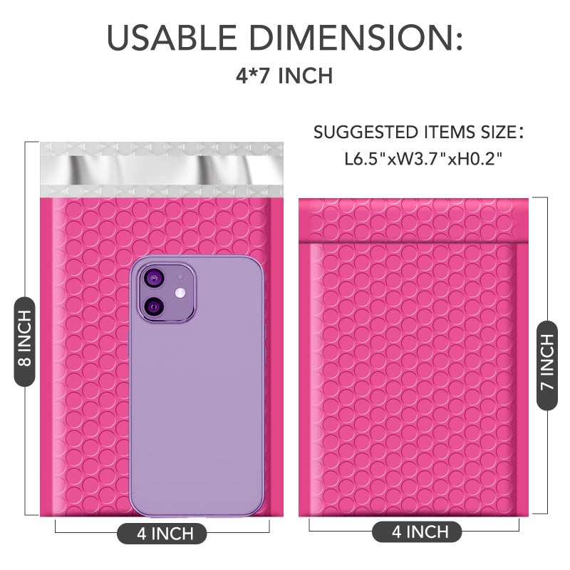 GSSUSA GSSSUSA Bubble Mailers 4x8 Inch 50 Pack Padded Envelopes Usable Size 4x7 Inch Shipping Envelopes Self Seal Small Packaging Shipping Bags for Mailing Jewelry, Small Business, Pink - Image 2